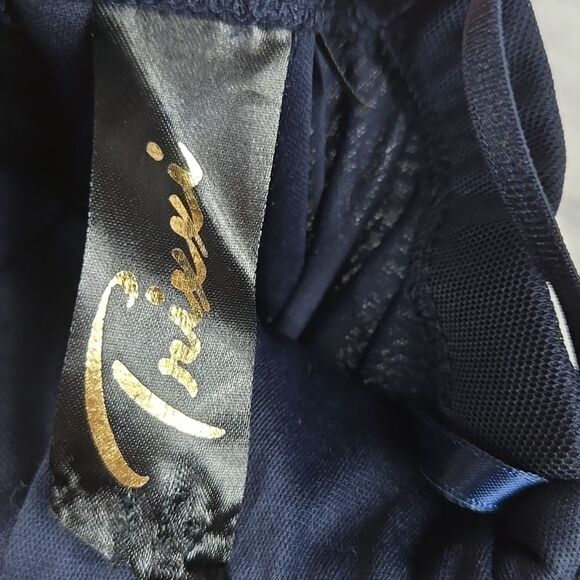 Navy Blue Ruched Dress Silver Rhinestone Studded Rosette Lace Prom Hoco Dance - Picture 9 of 13